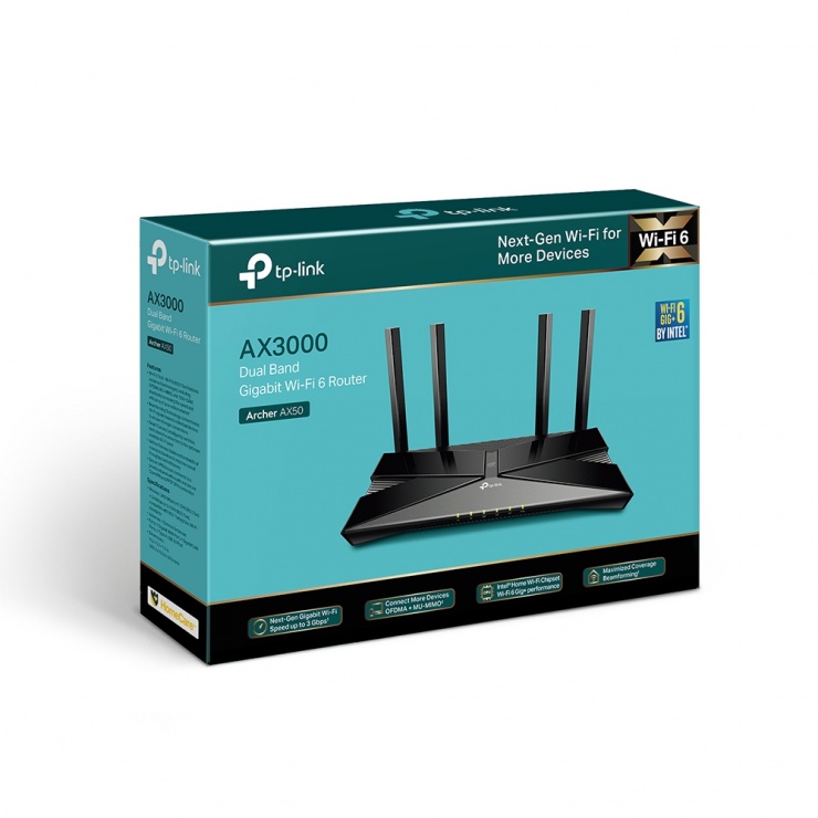 Imagine Router Dual Band Gigabit Wi-Fi 6 AX3000, TP-LINK Archer AX50